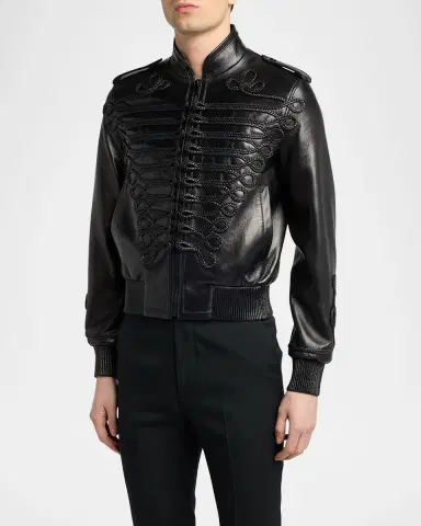 Alexander McQueen Men's Blather Frogging Embroidered Leather Jacket | Thumbnail 3