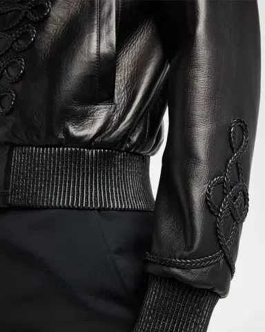 Alexander McQueen Men's Blather Frogging Embroidered Leather Jacket | Thumbnail 4
