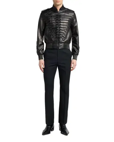 Alexander McQueen Men's Blather Frogging Embroidered Leather Jacket | Thumbnail 1