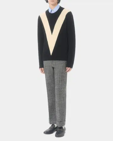Valentino Garavani Men's Wool Inlaid V Crewneck Sweater | Thumbnail 2 Valentino Garavani Men's Wool Inlaid V Crewneck Sweater | Thumbnail 2