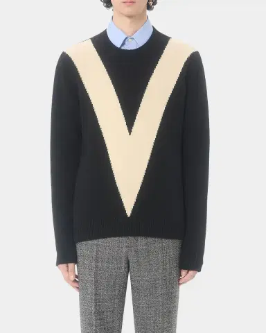 Valentino Garavani Men's Wool Inlaid V Crewneck Sweater | Thumbnail 4 Valentino Garavani Men's Wool Inlaid V Crewneck Sweater | Thumbnail 4