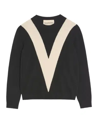 Valentino Garavani Men's Wool Inlaid V Crewneck Sweater | Thumbnail 1 Valentino Garavani Men's Wool Inlaid V Crewneck Sweater | Thumbnail 1