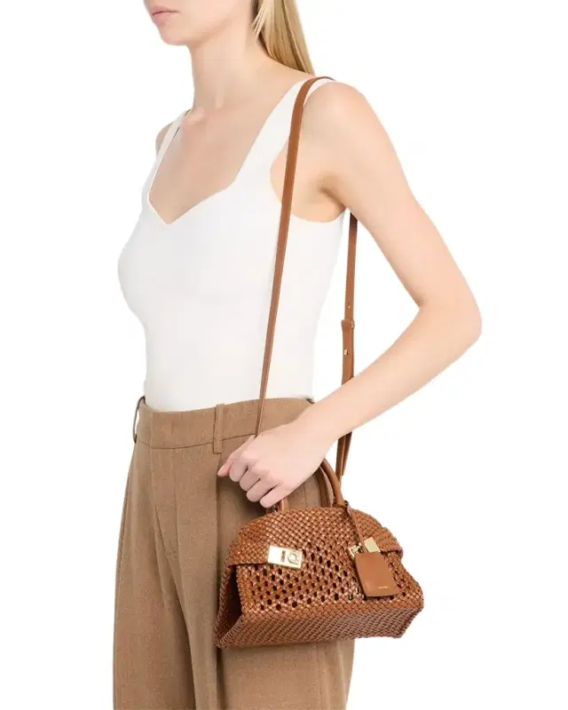 Hug Woven Leather Top-Handle Bag