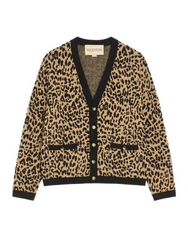 Valentino Garavani Men's Wool Cheetah Jacquard Knit Cardigan | Thumbnail 1 Valentino Garavani Men's Wool Cheetah Jacquard Knit Cardigan | Thumbnail 1