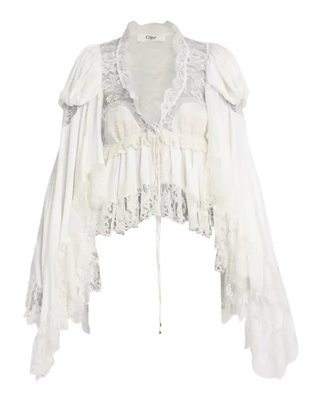 Ruffled Lace Angel-Sleeve Blouse