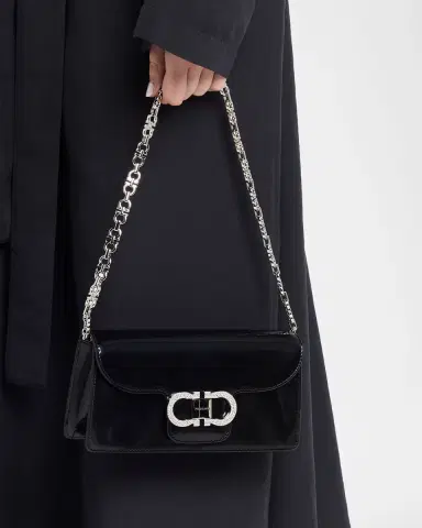 Ferragamo Laminated Leather Rhinestone Gancini Clutch Bag | Thumbnail 2