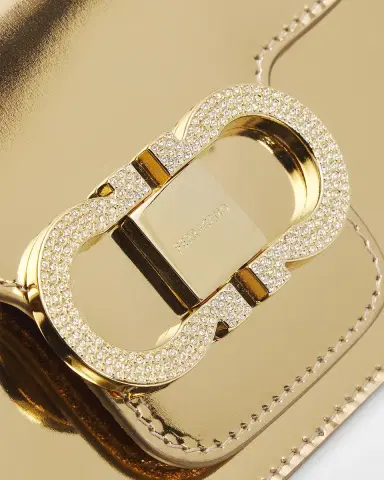 Ferragamo Laminated Leather Rhinestone Gancini Clutch Bag | Thumbnail 5