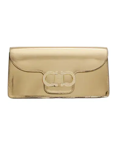 Ferragamo Laminated Leather Rhinestone Gancini Clutch Bag | Thumbnail 1