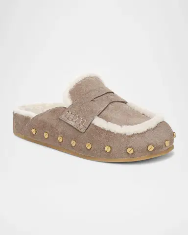 Veronica Beard Fenix Studded Shearling Loafer Mules | Thumbnail 4