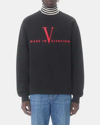 Valentino Garavani Men's Made In Valentino Print Cotton Crewneck Sweatshirt | Thumbnail 4