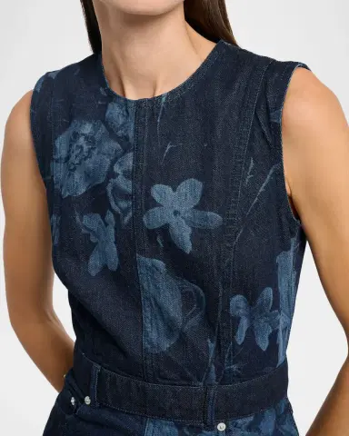 Erdem Floral-Print Denim Sleeveless Flute Midi Dress | Thumbnail 5 Erdem Floral-Print Denim Sleeveless Flute Midi Dress | Thumbnail 5