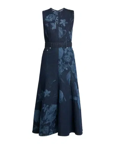 Erdem Floral-Print Denim Sleeveless Flute Midi Dress | Thumbnail 1 Erdem Floral-Print Denim Sleeveless Flute Midi Dress | Thumbnail 1