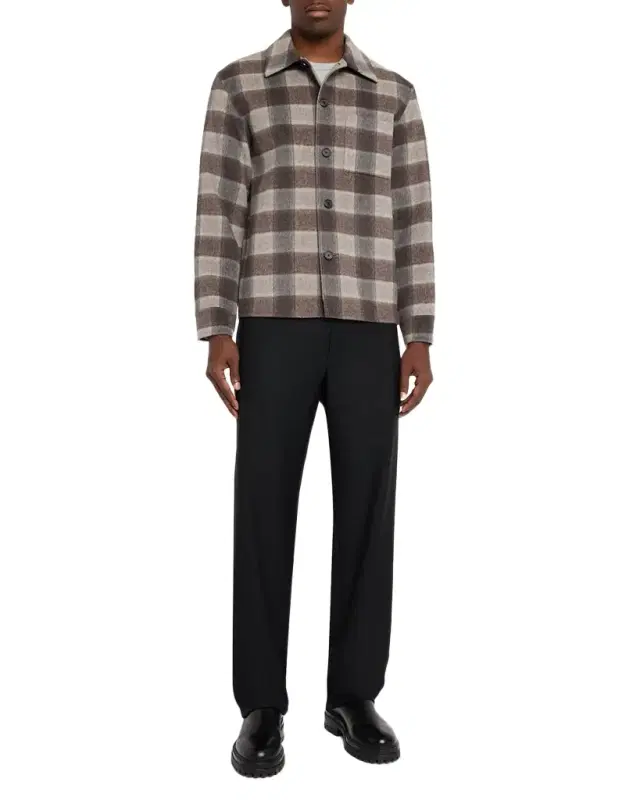 Men 's Double-Face Wool Check Overshirt with Pocket