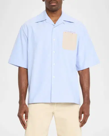 Marni Men 's Contrast-Pocket Mending Logo Short-Sleeve Shirt | Thumbnail 4 Marni Men 's Contrast-Pocket Mending Logo Short-Sleeve Shirt | Thumbnail 4
