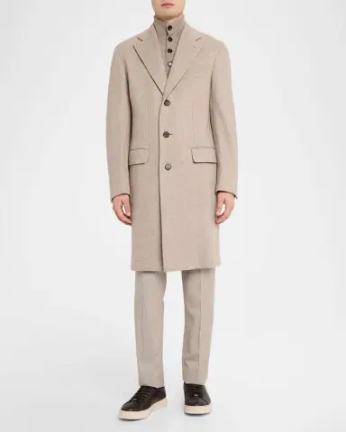 Brioni Men's Solferino Cashmere Herringbone Overcoat | Thumbnail 2