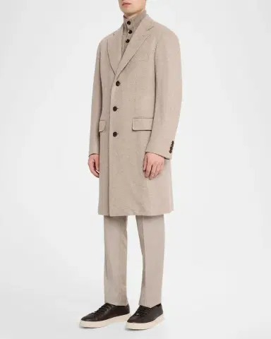 Brioni Men's Solferino Cashmere Herringbone Overcoat | Thumbnail 4