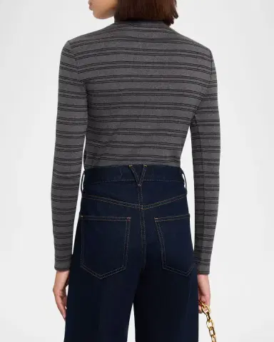 Veronica Beard Nate Striped Ribbed Mock-Neck Top | Thumbnail 3 Veronica Beard Nate Striped Ribbed Mock-Neck Top | Thumbnail 3