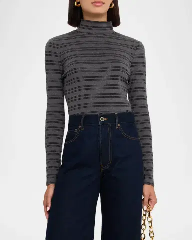 Veronica Beard Nate Striped Ribbed Mock-Neck Top | Thumbnail 4 Veronica Beard Nate Striped Ribbed Mock-Neck Top | Thumbnail 4