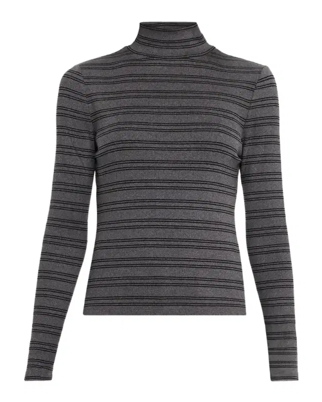 Veronica Beard Nate Striped Ribbed Mock-Neck Top