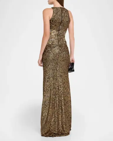 Naeem Khan Metallic Sequined Floral Halter Gown | Thumbnail 3 Naeem Khan Metallic Sequined Floral Halter Gown | Thumbnail 3