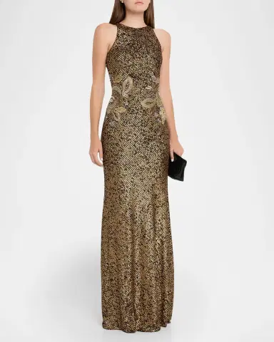 Naeem Khan Metallic Sequined Floral Halter Gown | Thumbnail 4 Naeem Khan Metallic Sequined Floral Halter Gown | Thumbnail 4