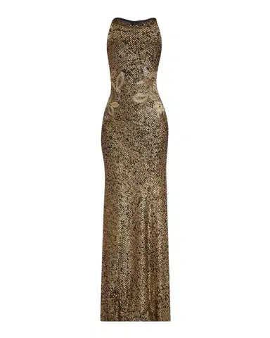 Naeem Khan Metallic Sequined Floral Halter Gown | Thumbnail 1 Naeem Khan Metallic Sequined Floral Halter Gown | Thumbnail 1