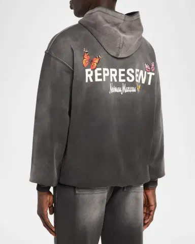 Represent Men's Butterfly Initial Faded Cotton Hoodie | Thumbnail 3 Represent Men's Butterfly Initial Faded Cotton Hoodie | Thumbnail 3