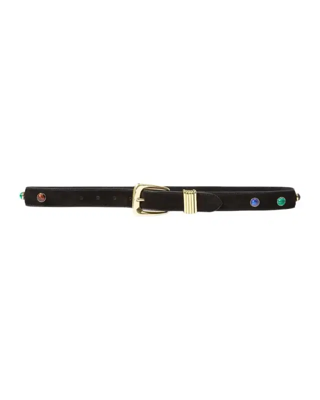 Stone-Embellished Suede Belt