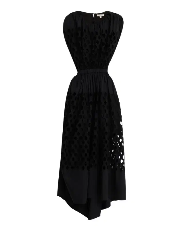 Peplos Sleeveless Dot Broderie Anglaise Cutout Maxi Dress