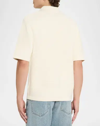 Reiss Men's Langton Textured Johnny Collar Polo Shirt | Thumbnail 3 Reiss Men's Langton Textured Johnny Collar Polo Shirt | Thumbnail 3