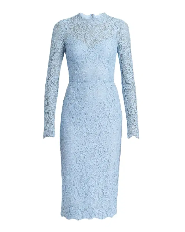 Guipure Lace Long-Sleeve Midi Dress