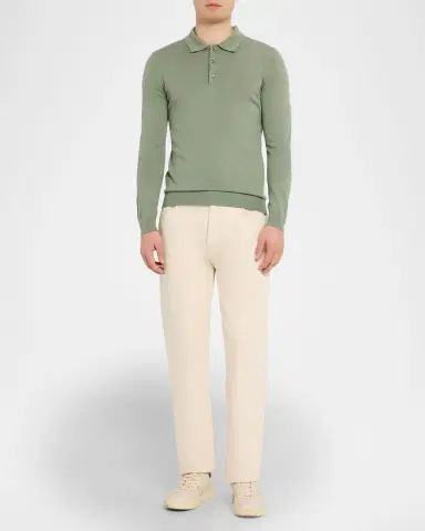 Reiss Men's Trafford Merino Wool Long-Sleeve Polo Shirt | Thumbnail 2