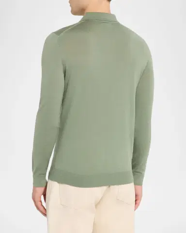 Reiss Men's Trafford Merino Wool Long-Sleeve Polo Shirt | Thumbnail 3