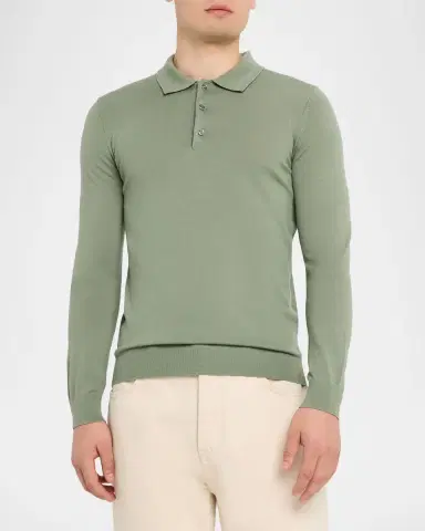 Reiss Men's Trafford Merino Wool Long-Sleeve Polo Shirt | Thumbnail 4