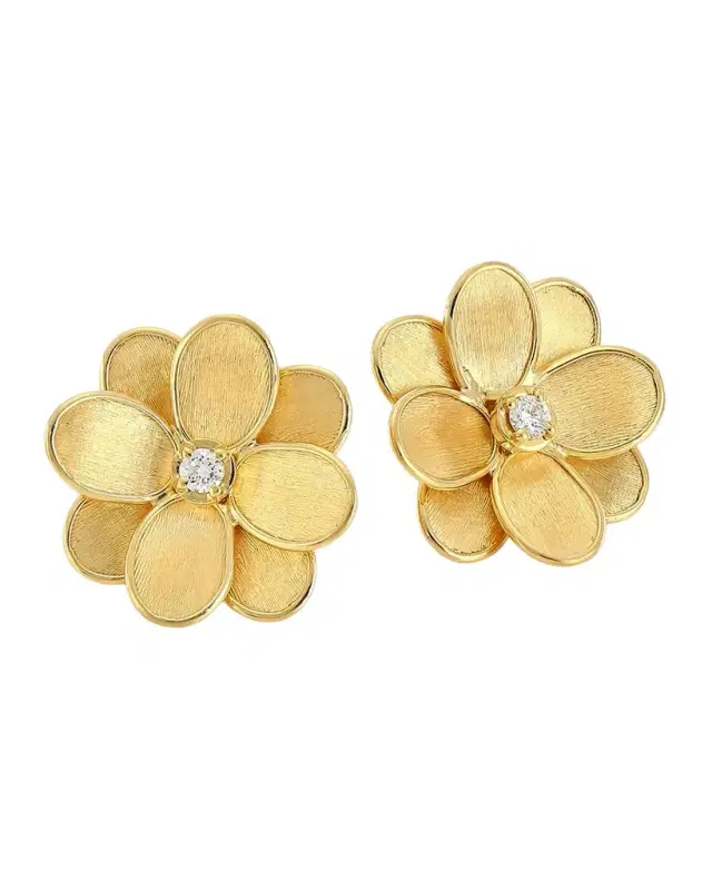 18K Yellow Gold Diamond Flower Earrings