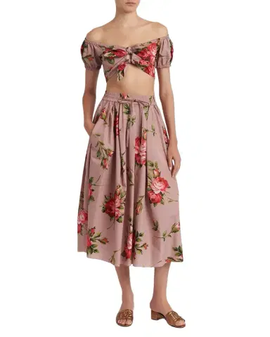 Dolce & Gabbana Rose-Print Cotton Circle Midi Skirt | Thumbnail 1 Dolce & Gabbana Rose-Print Cotton Circle Midi Skirt | Thumbnail 1