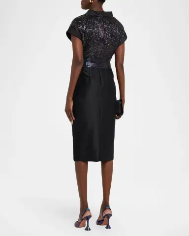Badgley Mischka Sequin & Mikado Midi Sheath Dress | Thumbnail 3