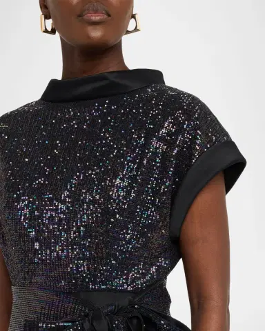 Badgley Mischka Sequin & Mikado Midi Sheath Dress | Thumbnail 5