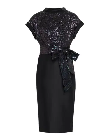 Badgley Mischka Sequin & Mikado Midi Sheath Dress | Thumbnail 1