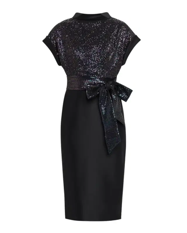Badgley Mischka Sequin & Mikado Midi Sheath Dress