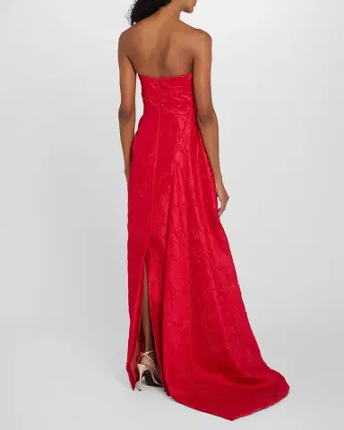 Monique Lhuillier Strapless Rose Jacquard Drape Column Gown | Thumbnail 3