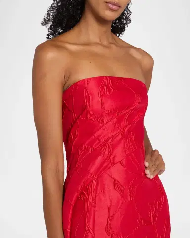 Monique Lhuillier Strapless Rose Jacquard Drape Column Gown | Thumbnail 5