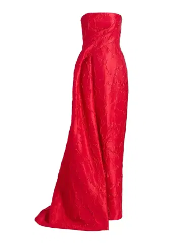 Monique Lhuillier Strapless Rose Jacquard Drape Column Gown | Thumbnail 1