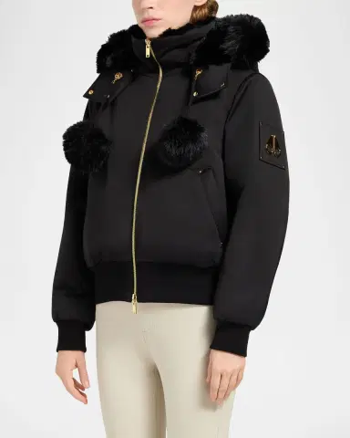 Moose Knuckles Debbie Satin Bomber Jacket with Removable Hood & Pom Poms | Thumbnail 4