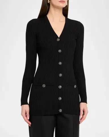 Dolce & Gabbana Crystal-Button Slim Wool Rib V-Neck Cardigan | Thumbnail 4 Dolce & Gabbana Crystal-Button Slim Wool Rib V-Neck Cardigan | Thumbnail 4