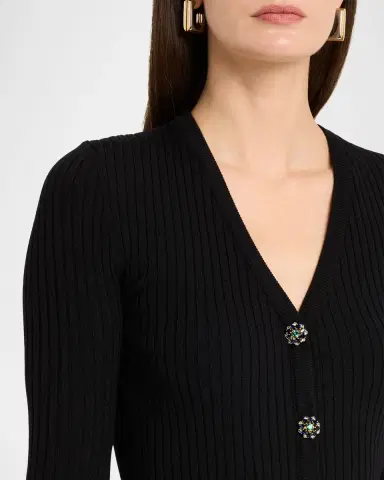 Dolce & Gabbana Crystal-Button Slim Wool Rib V-Neck Cardigan | Thumbnail 5 Dolce & Gabbana Crystal-Button Slim Wool Rib V-Neck Cardigan | Thumbnail 5
