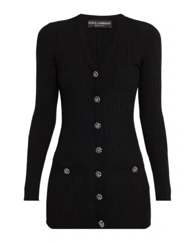 Dolce & Gabbana Crystal-Button Slim Wool Rib V-Neck Cardigan | Thumbnail 1 Dolce & Gabbana Crystal-Button Slim Wool Rib V-Neck Cardigan | Thumbnail 1