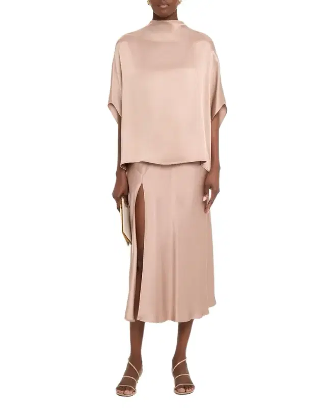 Satin Bias Slit Midi Skirt
