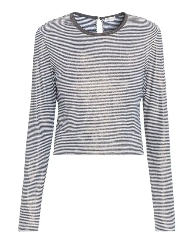 Glossy Summer Striped Long-Sleeve Crop T-Shirt