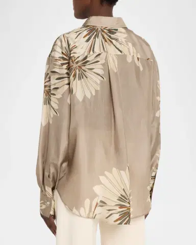 Brunello Cucinelli Abstract Dahlia Silk Button-Down Shirt | Thumbnail 3 Brunello Cucinelli Abstract Dahlia Silk Button-Down Shirt | Thumbnail 3